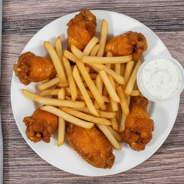 6 Pcs Party Wings with Fries.